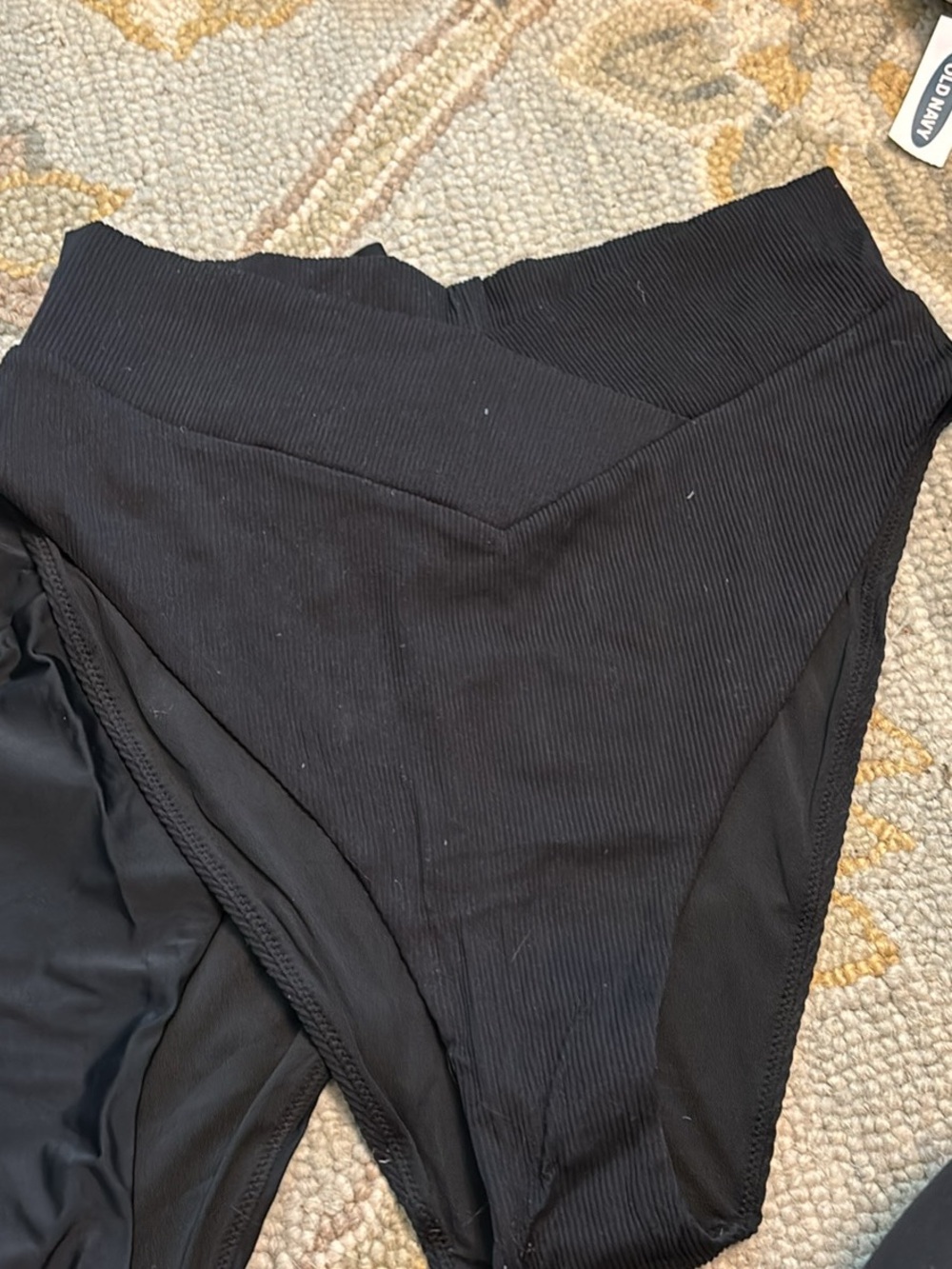 aerie Black High-Waist Ribbed Bikini Bottoms